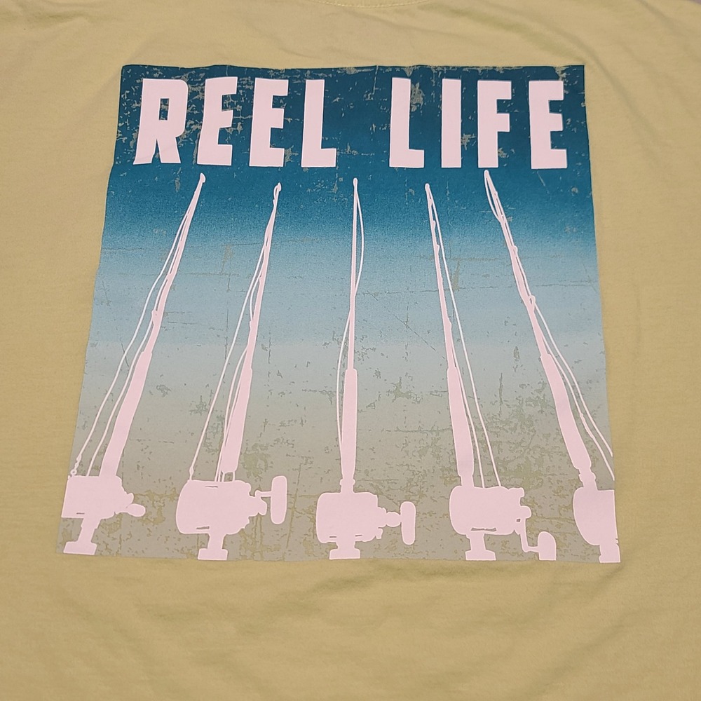 Reel Life Fishing Graphic T-Shirt Mens XL Lime Green Short Sleeve Cotton Tee